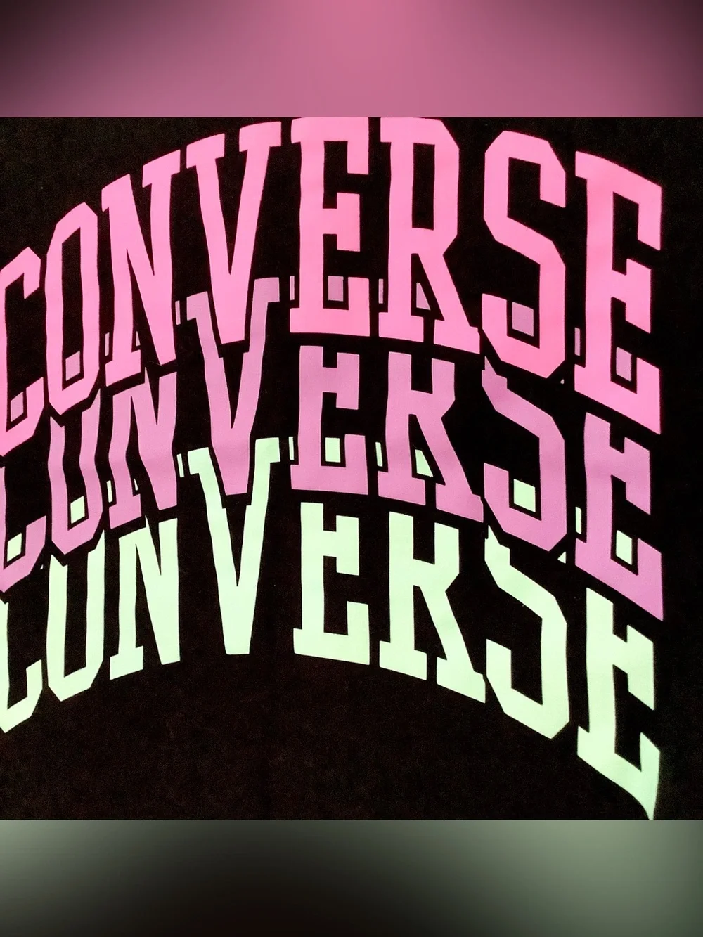 Converse Girls Black Lavender Stacked Wave Logo Cropped 3/4 Sleeve Tee, M 10/12